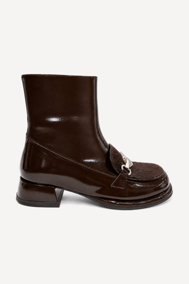 Ghete din piele lăcuită cu toc jos MGZ-330-2959-maro