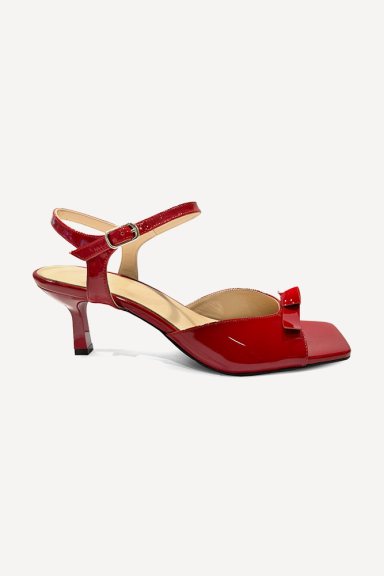 Sandale din piele lăcuită cu toc mediu MGZ-330-3069-roșie