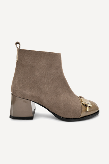 Botine cu toc mediu din piele întoarsă și piele lăcuită MGZ-366-4030-bej