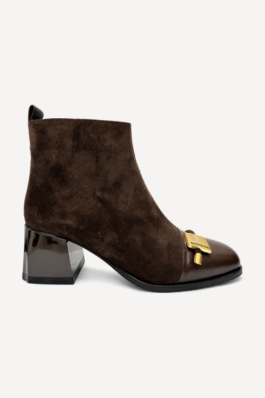 Botine cu toc mediu din piele întoarsă și piele lăcuită MGZ-366-4030-maro