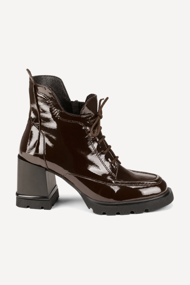 Botine din piele lăcuită cu toc mediu MGZ-378-4861-maro
