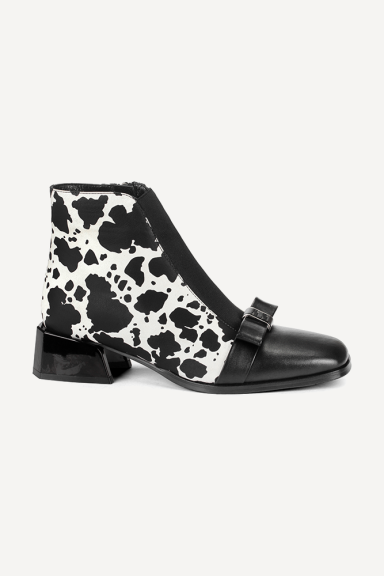 Botine din piele și piele întoarsă cu imprimeu MGZ-378-5218-negru-alb