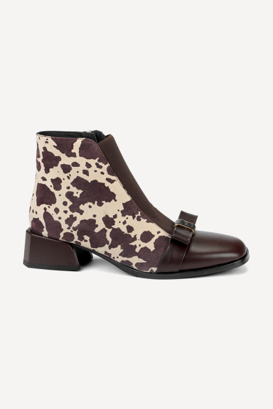 Botine din piele și piele întoarsă cu imprimeu MGZ-378-5218-maro-bej