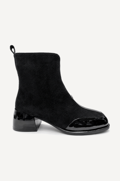 Botine cu toc mediu din piele întoarsă și piele lăcuită MGZ-378-5417/1-negru