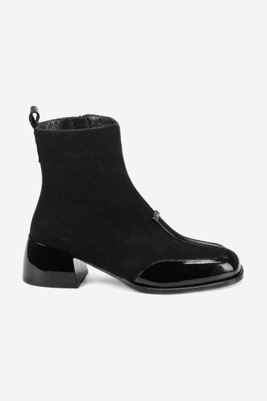 Botine cu toc mediu din piele întoarsă și piele lăcuită MGZ-378-5417/1-negru