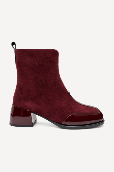 Botine cu toc mediu din piele întoarsă și piele lăcuită MGZ-378-5417/1-vișiniu