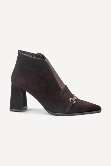 Botine din piele întoarsă cu toc mediu MGZ-379-1000-maro