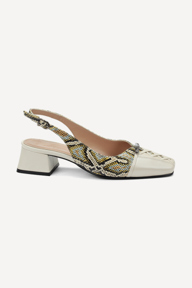 Sandale din piele cu toc jos și imprimeu MGZ-379-1058-bej-galben