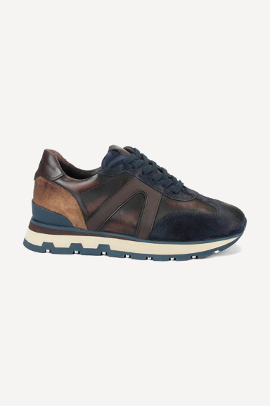 Pantofi sport din piele și piele întoarsă MGZ-393-876-albastru-maro