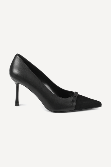 Pantofi cu toc înalt din piele întoarsă și piele naturală MGZ-87-9912-negru