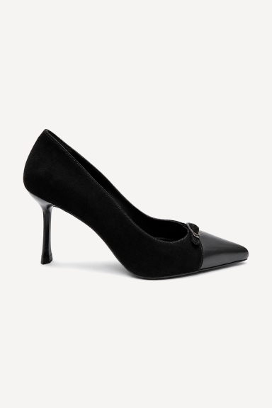 Pantofi cu toc înalt din piele întoarsă și piele naturală MGZ-87-9912-negru