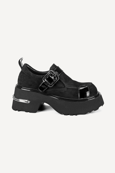 Mocasini din piele întoarsă și piele lăcuită MGZ-90-10342-negru