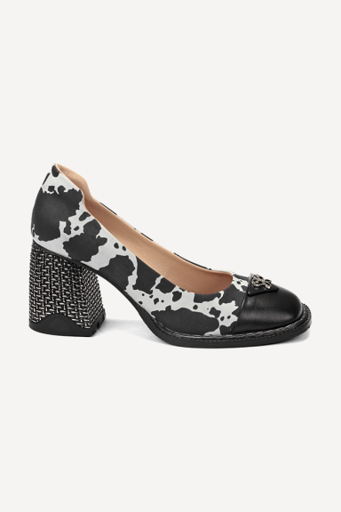 Pantofi din piele cu toc mediu MGZ-90-10394-negru-alb