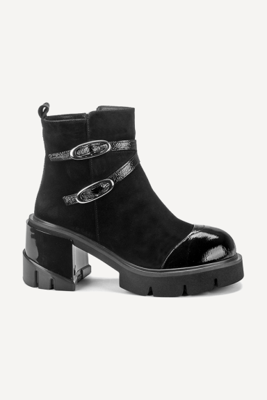 Botine din piele întoarsă și piele lăcuită MGZ-90-10406-negru