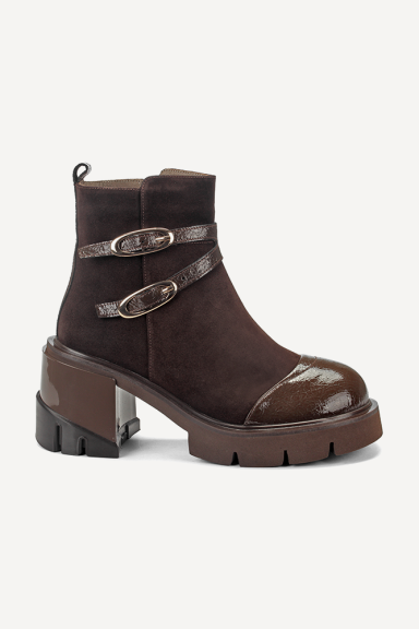 Botine din piele întoarsă și piele lăcuită MGZ-90-10406-maro
