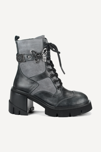 Botine de dama din piele si piele intoarsa MGZ-90-10407-negru-gri