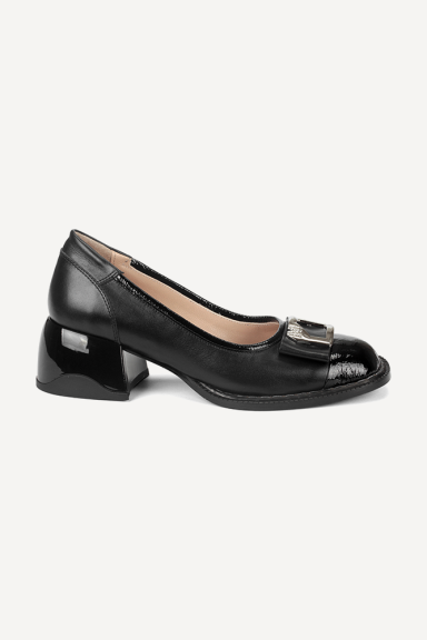 Pantofi din piele cu toc jos MGZ-90-10422-negru