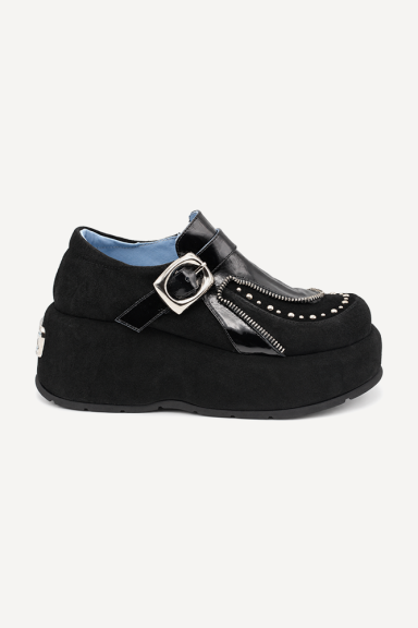 Mocasini din piele întoarsă și piele lăcuită MGZ-90-244-negru