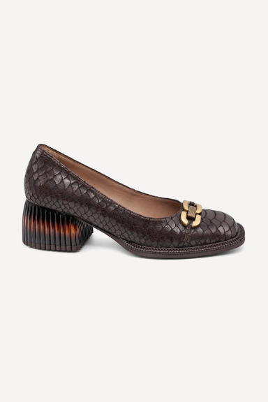 Pantofi din piele cu imprimeu de șarpe MGZ-90-306-maro