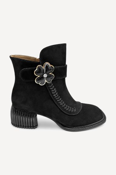 Botine din piele întoarsă cu toc mediu MGZ-90-315-negru