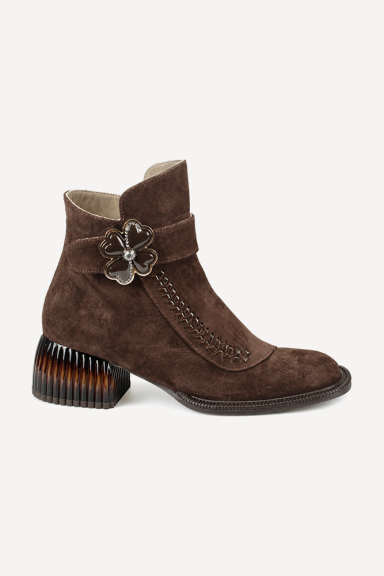 Botine din piele întoarsă cu toc mediu MGZ-90-315-maro