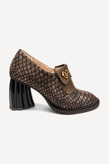 Pantofi din piele cu toc înalt și imprimeu de șarpe MGZ-90-317-maro