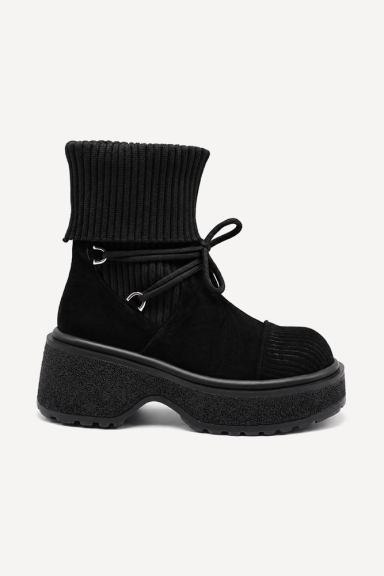 Ghete din piele întoarsă și material textil MGZ-90-344-negru