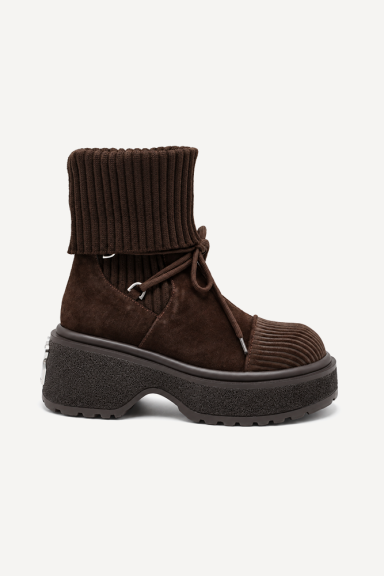 Ghete din piele întoarsă și material textil MGZ-90-344-maro