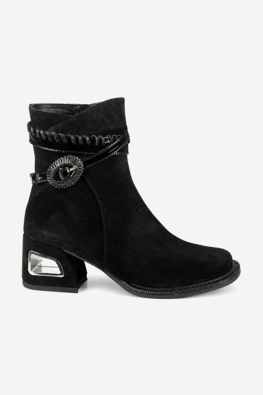 Botine din piele întoarsă cu toc mediu MGZ-90-355-negru