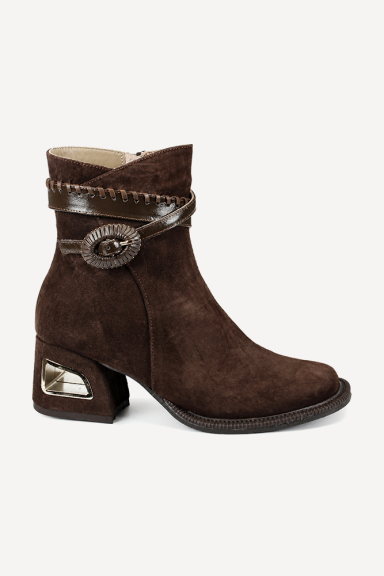 Botine din piele întoarsă cu toc mediu MGZ-90-355-maro
