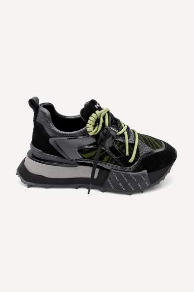 Pantofi sport din piele naturală și piele întoarsă NSR-9504-negru