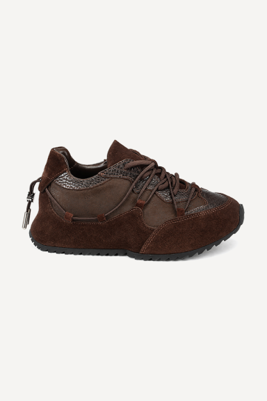 Pantofi sport din piele naturală și piele întoarsă NSR-9574-maro