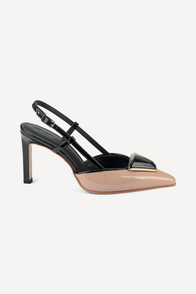 Sandale din piele cu toc mijlociu SY-27374-bej-negru
