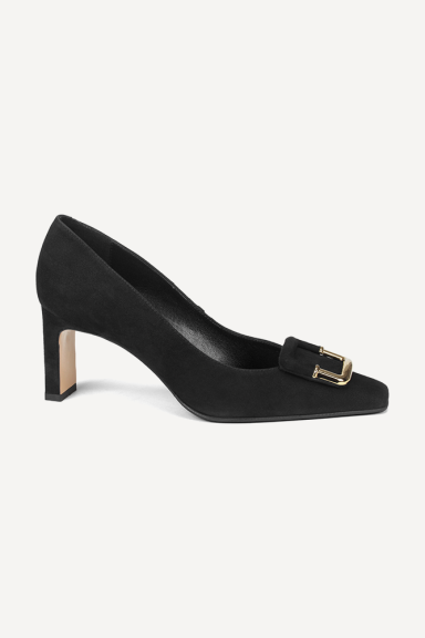 Pantofi cu toc mediu din piele întoarsă SY-27717-negru