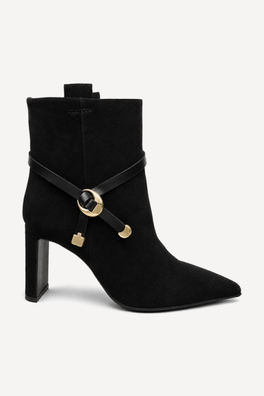 Botine din piele întoarsă cu toc mediu SY-28582
