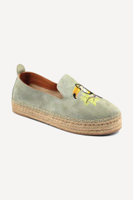 Espadrile din piele întoarsă cu broderie ART-2604-verde