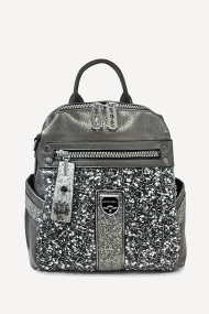 Rucsac din imitație de piele lăcuită cu paiete KB-27108-argintie