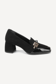 Pantofi din piele întoarsă și piele lăcuită ADL-3324-26-negru