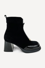 Botine din piele întoarsă cu toc mediu ADL-3330-26-negru