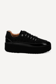 Pantofi sport din piele întoarsă și piele lăcuită ARG-25518-negru