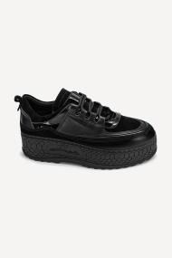 Pantofi sport din piele întoarsă și piele lăcuită ARG-2749-negru