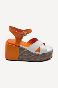 Sandale cu platforma din piele ART-2918-portocaliu-alb