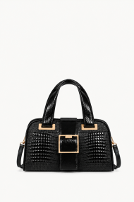 Geantă din piele ecologică cu imprimeu crocodil-DS-6441-Negru