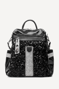 Rucsac din imitație de piele lăcuită cu paiete KB-27108-negru