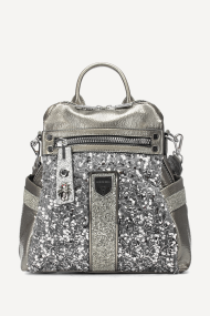 Rucsac din imitație de piele lăcuită cu paiete KB-27108-argintie
