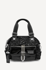 Geantă din piele ecologică și piele lăcuită cu imprimeu croco KB-27387-negru