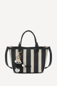 Geantă din piele ecologică și textil KB-7442-negru-alb
