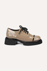 Mocasini din piele lăcuită cu șireturi MGZ-144-0034-bej