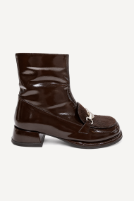 Ghete din piele lăcuită cu toc jos MGZ-330-2959-maro