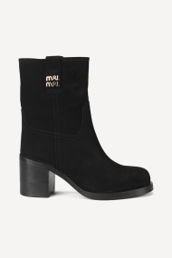 Botine din piele întoarsă cu toc mediu MGZ-434-1394-negru